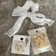 ヘアアクセサリーセット（リボン・花型クリップ・金箔）