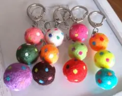 ボール チャーム  水玉柄  羊毛フェルト  4点 【No.-010】