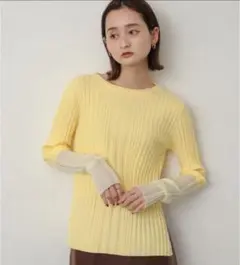 SENSE OF PLACEボートネックシアースリーブリブセーター　フリーサイズ