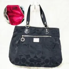 美品 COACH トート ハンドバッグ シグネチャー 大容量 ポピー 18351