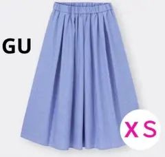 【美品】GU ジーユー タックフレアミディスカート ストライプ ブルー XSのサムネイル