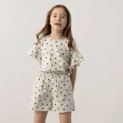 値下げ！新品未使用　グローバルワーク　リネン混 黒ドット Tシャツ&ハーフパンツ