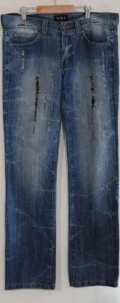 K.U.I . ダメージ加工 ストレートデニム ラメ