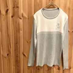 ニット　長袖　クルーネック　花刺繍　バイカラー　綺麗め　グレー系　ホワイト系