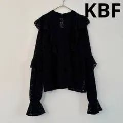KAF ベロアレースラッフルトップス ブラック 長袖