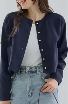 coca ゴールドボタンクルーネックニットカーディガン　ネイビー　M