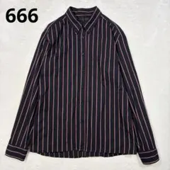666 トリプルシックス ストライプシャツ ネイビー L パンク 日本製のサムネイル