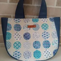 【ラス1】【訳あり】ハンドメイド　ラウンドバッグ　ドット柄　水玉柄