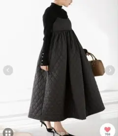 Fit more 美品 ライトキルティングフレアワンピース 黒