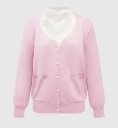ピンク ボタン付きカーディガン 制服風