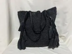 マイケルコースコレクション ラフィア トートバッグ タッセル ブラック