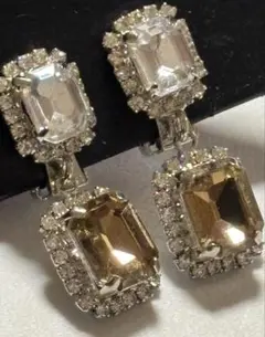 ビンテージ風クリアブラウンイヤリング　キラキラ輝き　高級感年代物ビンテージレトロ