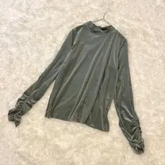 【sugar spoon】ベロアギャザースリーブトップス　くすみグリーン　光沢