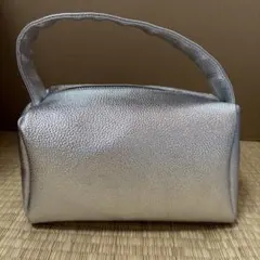 シルバー 合成皮革 ボックス型ハンドバッグ