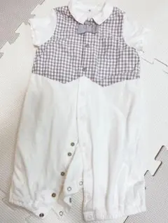 ディモア(10mois)チェック柄ボウタイ付きロンパース