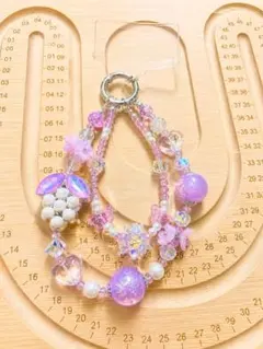 紫キラキラ✨可愛いビーズストラップ 約12cm 推しカラー