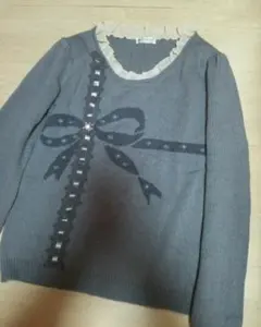 axes femme グレー キラキラ ビジュー リボン ニット セーター