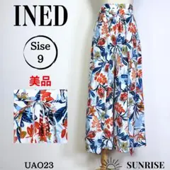 ★美品★ INED イネド ガウチョパンツ ホワイト 花柄 総柄 9号