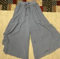 グレー ガウチョパンツ プリーツデザイン