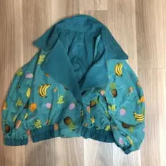 ターコイズ グリーン　フルーツ柄　リバーシブルジャケット　Mサイズ