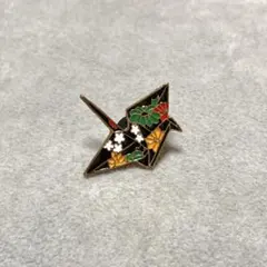 ブラック折り鶴ピンバッジ和柄花柄ピンズ折り紙ピンブローチ黒おりがみ