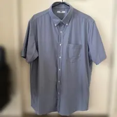 UNIQLO ストライプ柄 半袖シャツ XL ブルー系 ノーアイロンのサムネイル