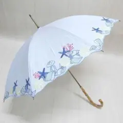 ケイタ マルヤマ 晴雨兼用 長傘 日傘 シェル 刺繍 ブルー