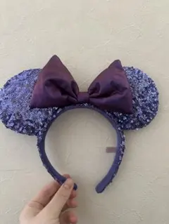 ディズニー　カチューシャ　スパンコール　紫