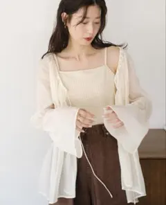 前後2WAY シャーリングシアーブラウス L