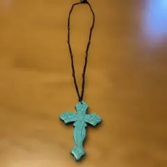 ネックレス　クロス　十字架　ターコイズ色