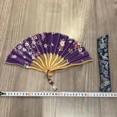 和柄 扇子 紫 花柄 扇子袋付き 新品未使用