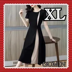 エレガント シフォンワンピース ロング ブラック 綺麗 結婚式 フォーマル XL