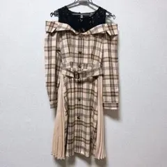 TaBoo オフショルダー チェック柄 ワンピース ベルト付き