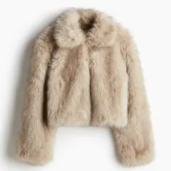 クロップドフラッフィジャケット　ベージュ　M