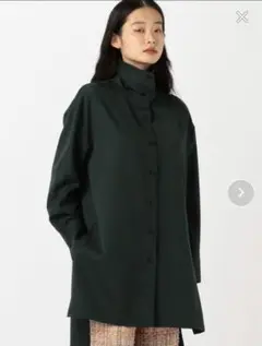 キャバン　ウールツイルハイネックロングシャツ　グリーン