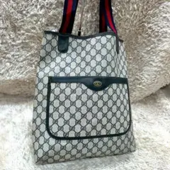 【美品】グッチ トートバッグ ネイビー スプリーム GG柄 シェリーライン