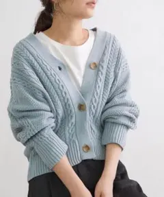 ロペピクニック　ケーブルVネックカーディガン　40