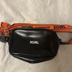 X-GIRL ショルダーバッグ ブラック オレンジロゴストラップ