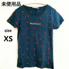 【タグ付未使用】MANGO マンゴ 花柄 ロゴTシャツ ネイビー XS 訳ありのサムネイル