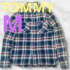 送料無料✨TOMMY トミー シャツ チェック 日本製 綿 ネルシャツ 秋物 M