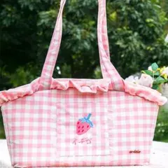 新品　ペットキャリー　ピンクチェック　いちご柄