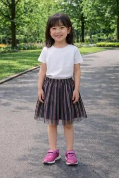 ネイビーとピンクのストライプスカート 100cm