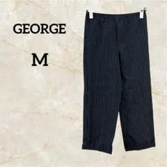 GEORGE ストライプ スラックス オフィス ブラック【M】
