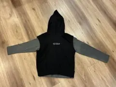 フード付き重ね着風パーカー セットアップ　黒とグレー