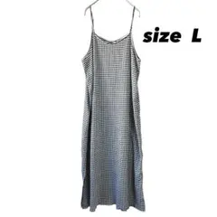 チェック柄 ロング キャミ ワンピース L スリット 黒 白 ギンガムチェック