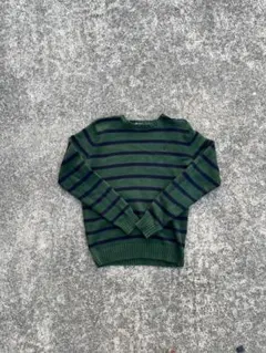 ポロラルフローレン ボーダーニット セーター 刺繍ロゴ グリーン ネイビー M