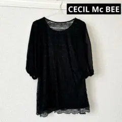 新品タグ付き CECIL Mc BEE レース トップス ブラック M 七分丈