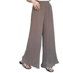 新品未使用　シフォン楊柳プリーツワイドロングパンツ