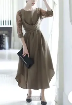 Pour Vous パーティードレス 結婚式　カーキ　プリーツ　レース