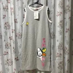 SNOOPY ルームウェア ノースリーブ ワンピース グレー M-Lのサムネイル